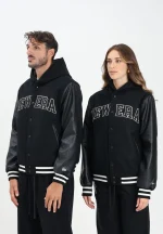 New Era New Era Black Hooded Varsity Jacket 60684379 - Image 10