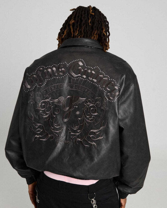 GRIMEY CHIEF WATCHER PU LEATHER BOMBER JACKET BLACK GPLBJ201-BLK - GRIMEY