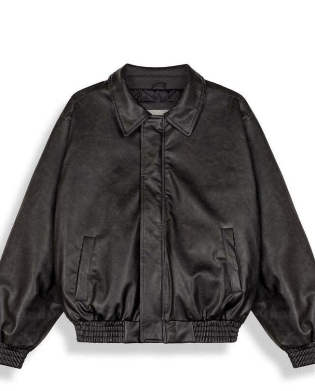 GRIMEY CHIEF WATCHER PU LEATHER BOMBER JACKET BLACK GPLBJ201-BLK