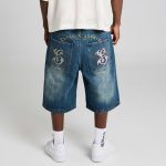 GRIMEY CHIEF WATCHER BAGGY DENIM SHORTS WASHED SAGE BLUE GBDS200-WSG - Image 2