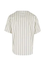 KARL KANI CURSIVE VARSITY PINSTRIPE CROPPED BASEBALL SHIRT WHITE KM261-018-1 - Image 8