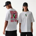 New Era Baseball Cat Character Graphic White Oversized T-Shirt 60771550 - Image 5
