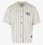 KARL KANI CURSIVE VARSITY PINSTRIPE CROPPED BASEBALL SHIRT WHITE KM261-018-1 - Image 4