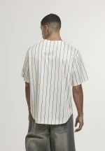 KARL KANI CURSIVE VARSITY PINSTRIPE CROPPED BASEBALL SHIRT WHITE KM261-018-1 - Image 7