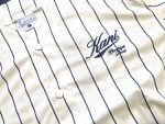KARL KANI CURSIVE VARSITY PINSTRIPE CROPPED BASEBALL SHIRT WHITE KM261-018-1 - Image 2
