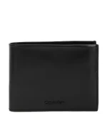 Calvin Klein Solid Leather Trifold Wallet Black 4500457684 8.8 x 10.2 x 2.5 cm - Image 3