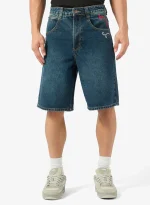 GRIMEY DROPPIN SCIENCE BAGGY DENIM SHORTS DEEP INDIGO BLUE GBDS205-DIBL - Image 6