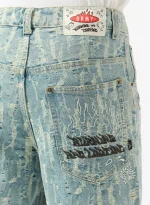 GRIMEY DROPPIN SCIENCE JACQUARD BAGGY DENIM SHORTS GBDS206-WLB - Image 11