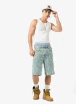 GRIMEY DROPPIN SCIENCE JACQUARD BAGGY DENIM SHORTS GBDS206-WLB - Image 8