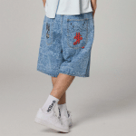 GRIMEY STARDUST ALL OVER LASER BAGGY DENIM SHORTS WASHED GBDS207-WDB - Image 2
