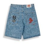 GRIMEY STARDUST ALL OVER LASER BAGGY DENIM SHORTS WASHED GBDS207-WDB - Image 4