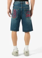 GRIMEY DROPPIN SCIENCE BAGGY DENIM SHORTS DEEP INDIGO BLUE GBDS205-DIBL - Image 7