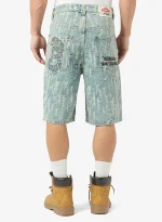 GRIMEY DROPPIN SCIENCE JACQUARD BAGGY DENIM SHORTS GBDS206-WLB - Image 9