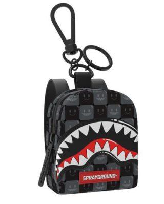 SPRAYGROUND SHARKS IN PARIS WTF BUBBLY BLACK CHECK BACKPACK KEYCHAIN K9317 7.5 cm x 9 cm x 3.8 cm