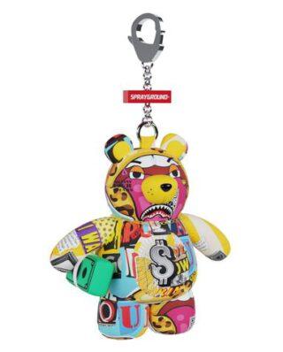 SPRAYGROUND MAGAZINE COLLAGE BEAR KEYCHAIN K9599 7.5 cm x 9 cm x 3.8 cm
