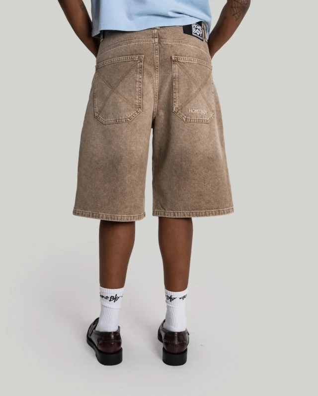 HOMEBOY X-TRA BAGGY DYE DENIM SHORTS WASHED BROWN 01SH0385BRN-92 - HOMEBOY