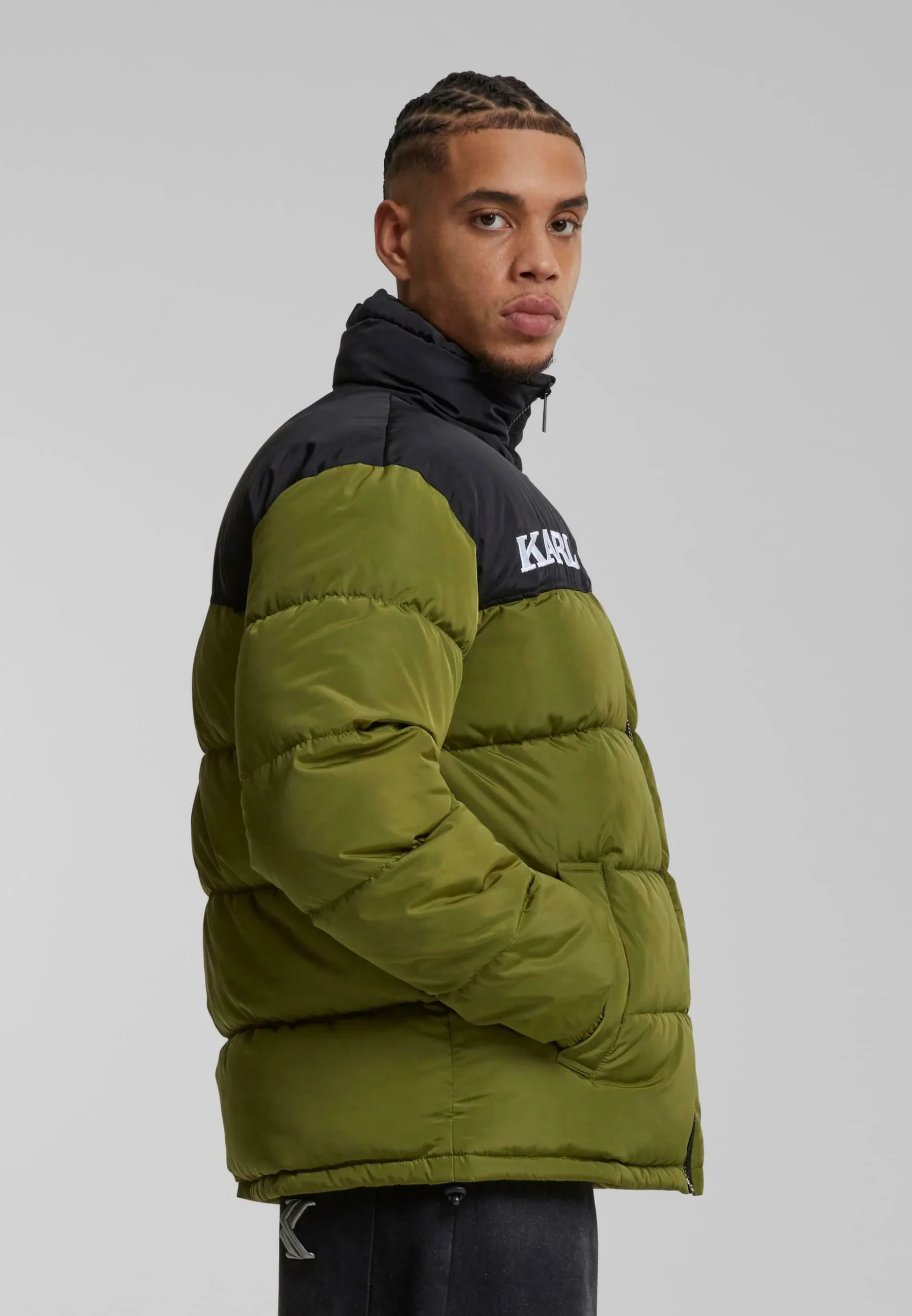 Karl Kani Retro Essential Puffer Jacket Olive Green KM-JK012-104-10 - Image 4