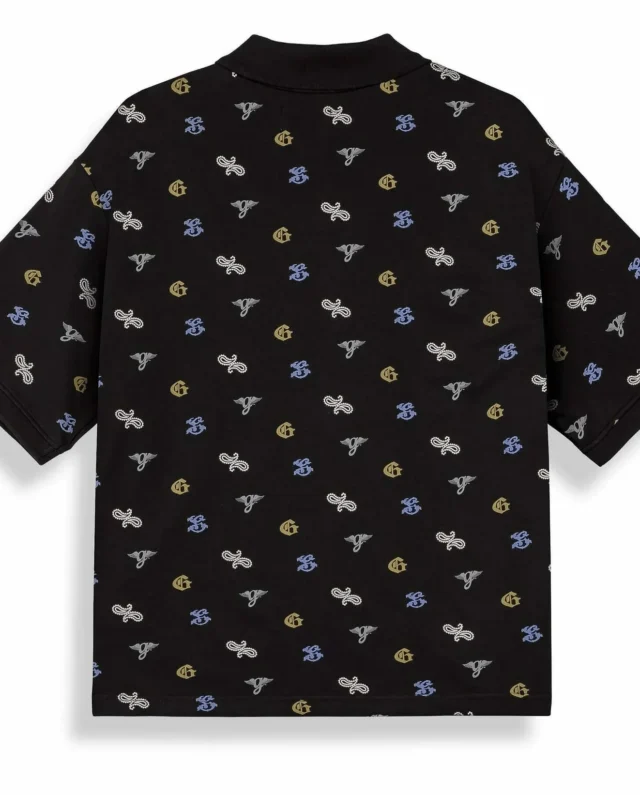 GRIMEY CHIEF WATCHER ALL OVER PRINT POLO SHIRT BLACK GAPLS784-BLK - GRIMEY