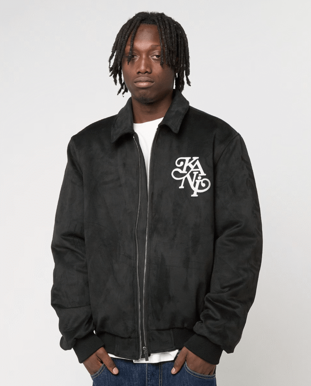 KARL KANI LEGACY FAUX SUEDE BOWLING JACKET BLACK KM254-037-1