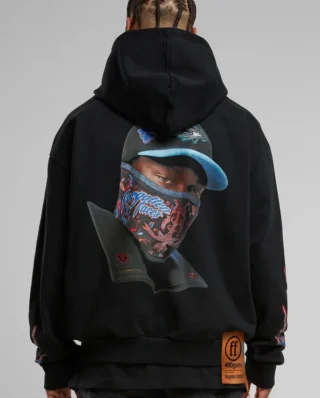 FORGOTTEN FACES HOODED GUY OVERSIZE ZIP HOODY BLACK FOF0159-00007 - FORGOTTEN FACES