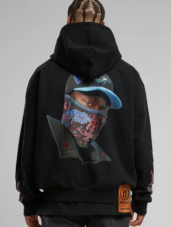 FORGOTTEN FACES HOODED GUY OVERSIZE ZIP HOODY BLACK FOF0159-00007 - FORGOTTEN FACES