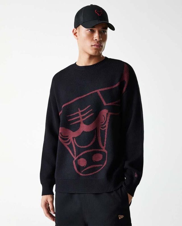 New Era Chicago Bulls NBA Knit Black Oversized Knit Sweater 60684339 - NEW ERA