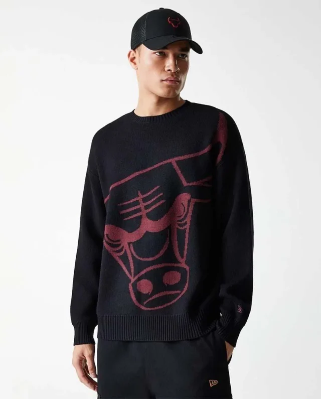 New Era Chicago Bulls NBA Knit Black Oversized Knit Sweater 60684339 - NEW ERA