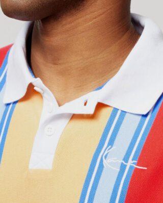 KARL KANI CHEST SIGNATURE STRIPE POLO TEE RED/YELLOW/BLUE - KARL KANI