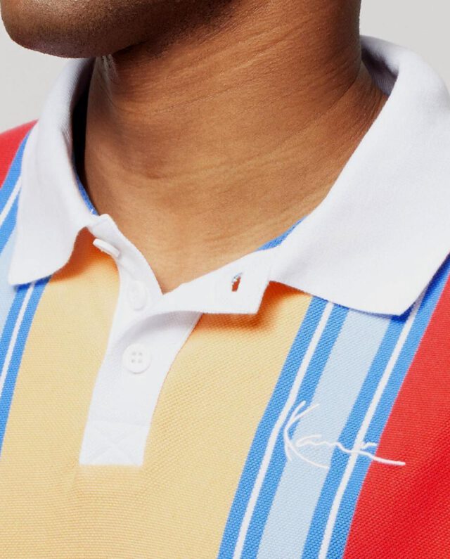KARL KANI CHEST SIGNATURE STRIPE POLO TEE RED/YELLOW/BLUE - KARL KANI