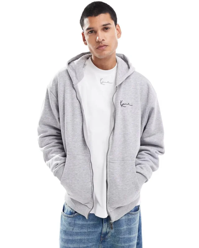 Karl Kani Chest Signature Essential Os Zip Hoodie Ash Grey KM-ZH021-013-03