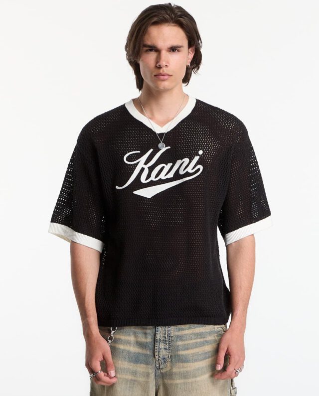 KARL KANI MAN CURSIVE VARSITY CROCHET BOXY BLACK KM262-021-1