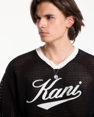 KARL KANI MAN CURSIVE VARSITY CROCHET BOXY BLACK KM262-021-1 - KARL KANI