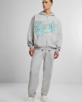 Karl Kani Zip-up sweatshirt Grey Melange-Light Blue KM243-018-2 - KARL KANI