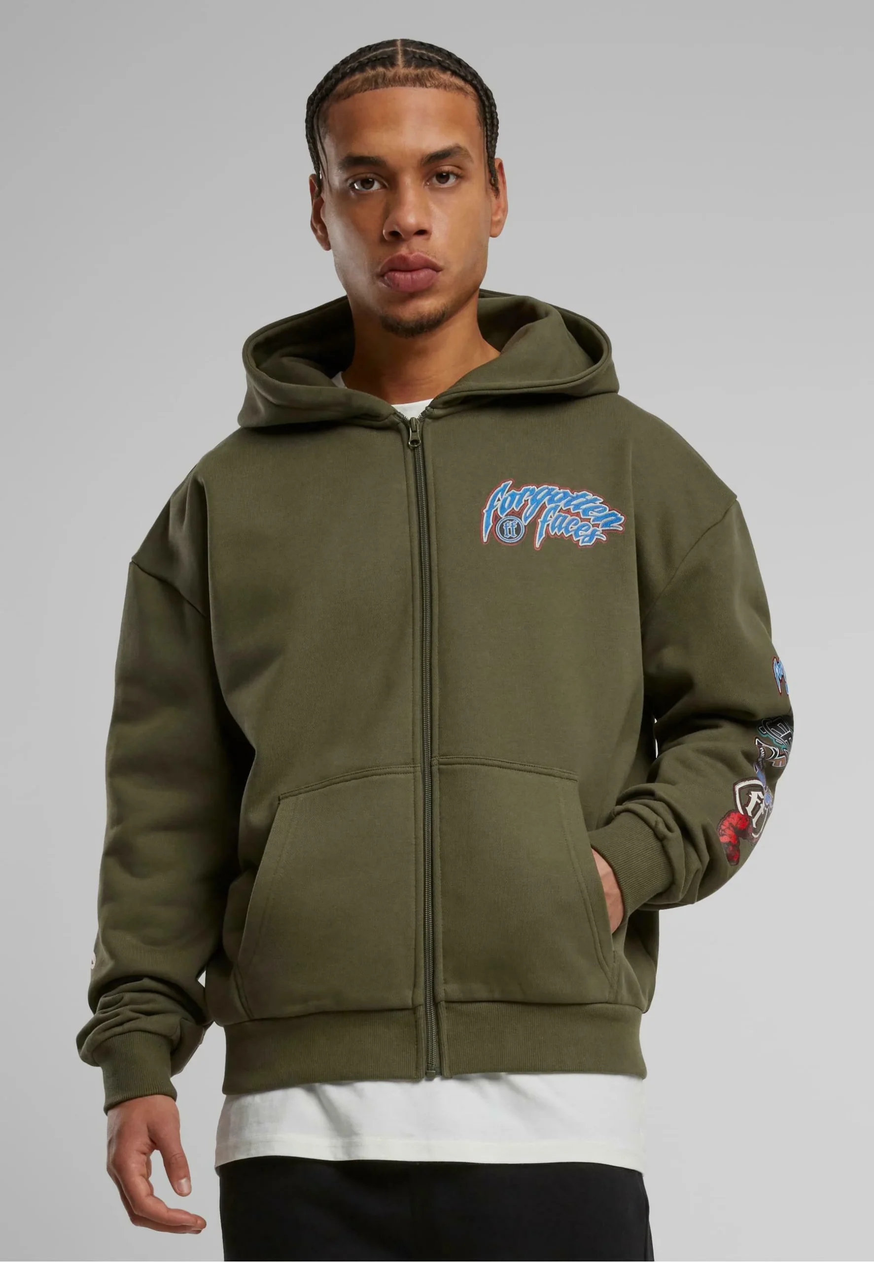 FORGOTTEN FACES COURAGE DEFINES OVERSIZE ZIP HOODIE OLIVE FOF0161-00176 - FORGOTTEN FACES
