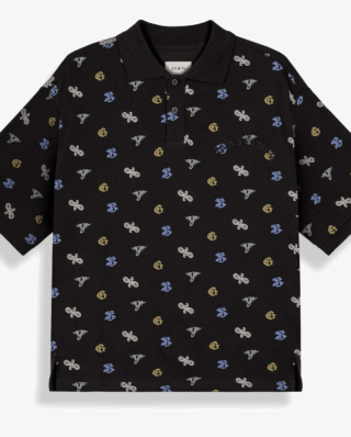 GRIMEY CHIEF WATCHER ALL OVER PRINT POLO SHIRT BLACK GAPLS784-BLK