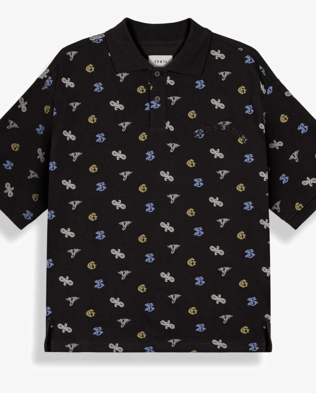 GRIMEY CHIEF WATCHER ALL OVER PRINT POLO SHIRT BLACK GAPLS784-BLK