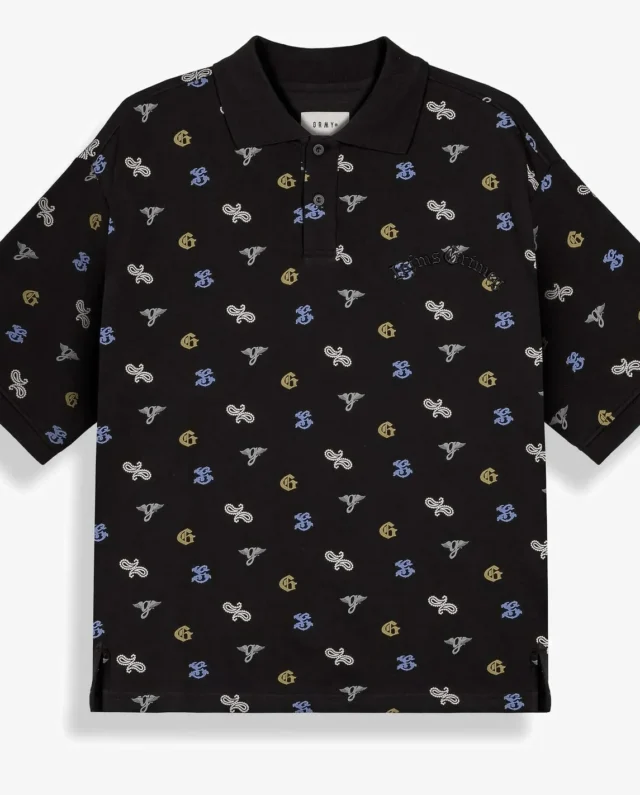GRIMEY CHIEF WATCHER ALL OVER PRINT POLO SHIRT BLACK GAPLS784-BLK