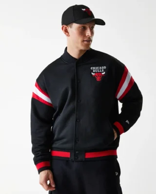New Era Chicago Bulls NBA Panel Black Bomber Jacket 60684306