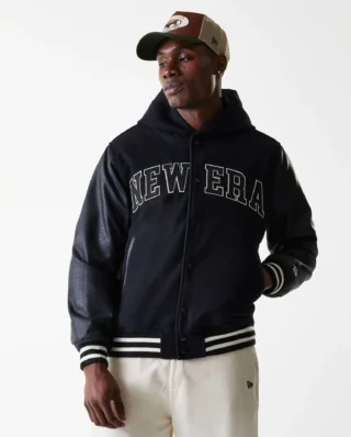 New Era New Era Black Hooded Varsity Jacket 60684379