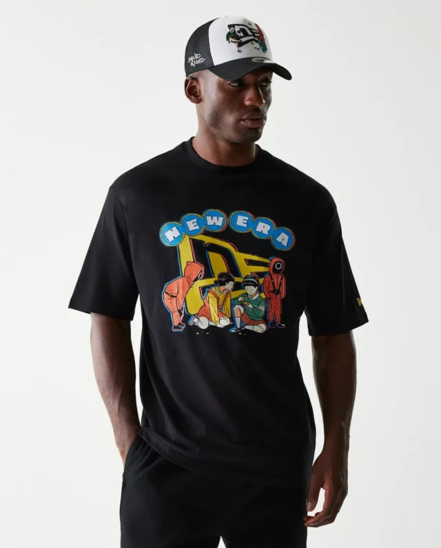 NEW ERA X NETFLIX SQUID GAME GRAPHIC BLACK OVERSIZED SHORT SLEEVE T-SHIRT 60767034