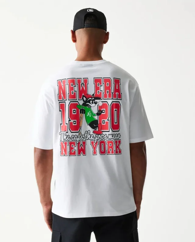 New Era Baseball Cat Character Graphic White Oversized T-Shirt 60771550 - NEW ERA
