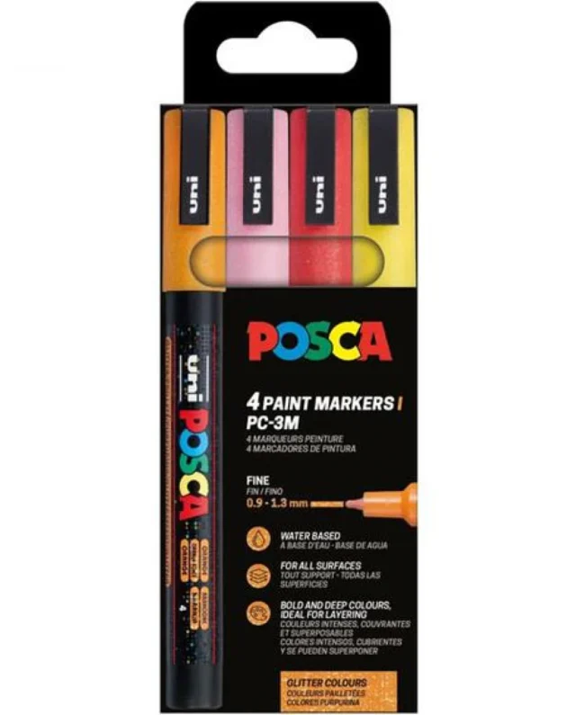 Posca PC-3ML Fine Markers 4 pcs. Set 0.9-1.3mm Glitter Warm Sparkling Color