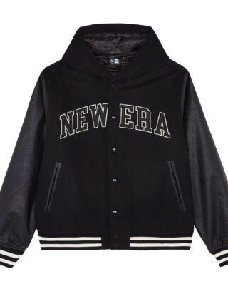 8273528-5834-266-10-06-15 New Era New Era Black Hooded Varsity Jacket 60684379 - NEW ERA