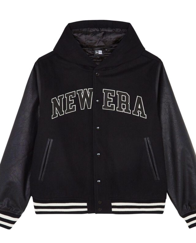 New Era New Era Black Hooded Varsity Jacket 60684379 - NEW ERA