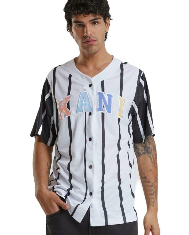 Karl Kani Serif Striped Block Baseball Shirt White/black Km241-040-1