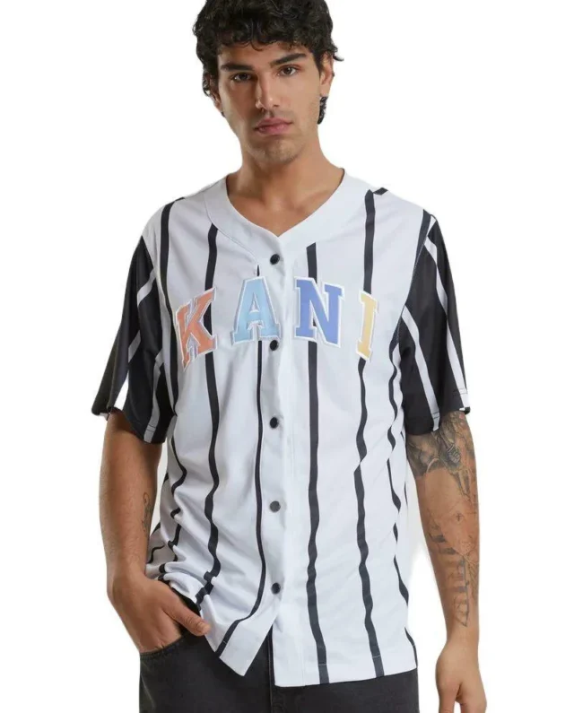 Karl Kani Serif Striped Block Baseball Shirt White/black Km241-040-1
