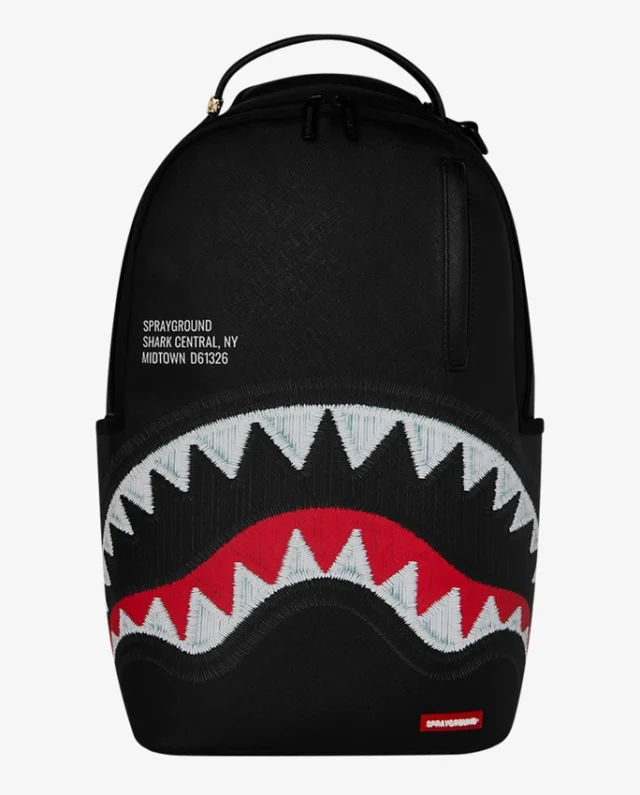 SPRAYGROUND SHARK CENTRAL BLACK EMBROIDERED SHARK BACKPACK B9629 46 x 15 x 29 cm