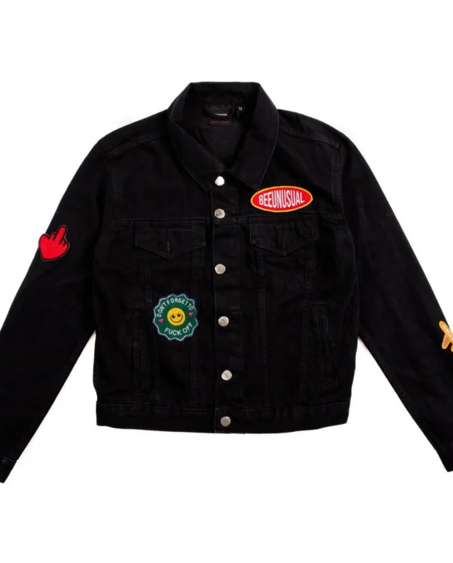 Bee Unusual Feel Good Patchwork Denim Jacket Black