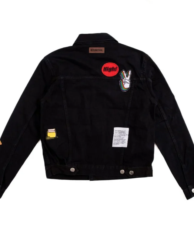 Bee Unusual Feel Good Patchwork Denim Jacket Black - BEEUNUSUAL