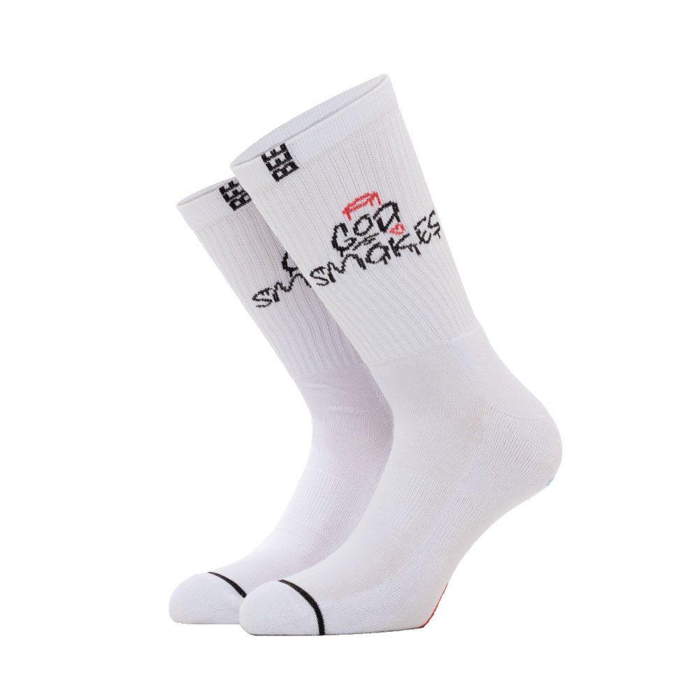 Bee Unusual "God Smokes" socks White